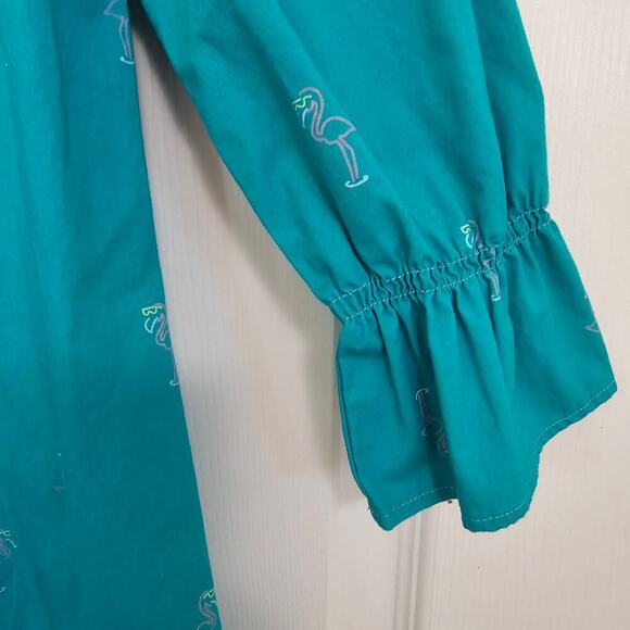 ManTaro Kids Blue Green Flamingo Print Girls Dress Large - Picture 4 of 6